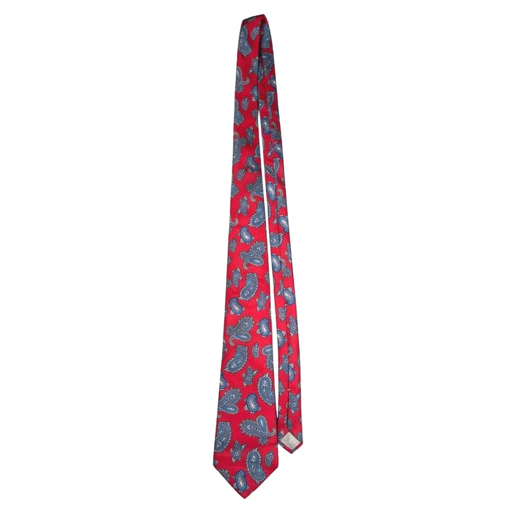 Christian Dior Paisley Silk Necktie Mens OS Red Blue Italian Fabric Classic Tie